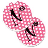 Caroline'S Treasures Letter N Monogram - Pink Black Polka Dots Set Of 2 Cup Holder Car Coasters Cj1001-Ncarc, 2.56, Multicolor