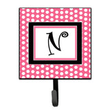 Caroline'S Treasures Cj1001-Nsh4 Letter N Initial Monogram-Pink Black Polka Dots Leash Holder Or Key Hook, Small, Multicolor