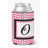 Letter O Initial Monogram - Pink Black Polka Dots Can Or Bottle Beverage Insulator Hugger
