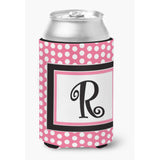 Letter R Initial Monogram - Pink Black Polka Dots Can Or Bottle Beverage Insulator Hugger