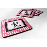 Caroline'S Treasures Cj1001-Rfc Monogram-Pink Black Polka Dots Foam Coasters (Set Of 4), Initial Letter R, 3.5 H X 3.5