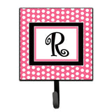 Caroline'S Treasures Cj1001-Rsh4 Letter R Initial Monogram-Pink Black Polka Dots Leash Holder Or Key Hook, Small, Multicolor