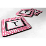 Caroline'S Treasures Cj1001-Tfc Monogram-Pink Black Polka Dots Foam Coasters (Set Of 4), Initial Letter T, 3.5 H X 3.5