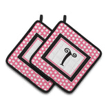 Caroline'S Treasures Letter T Monogram - Pink Black Polka Dots Pair Of Pot Holders Cj1001-Tpthd, 7.5Hx7.5W, Multicolor