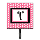 Caroline'S Treasures Cj1001-Tsh4 Letter T Initial Monogram-Pink Black Polka Dots Leash Holder Or Key Hook, Small, Multicolor