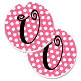 Caroline'S Treasures Letter U Monogram - Pink Black Polka Dots Set Of 2 Cup Holder Car Coasters Cj1001-Ucarc, 2.56, Multicolor
