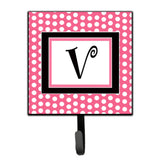 Caroline'S Treasures Cj1001-Vsh4 Letter V Initial Monogram-Pink Black Polka Dots Leash Holder Or Key Hook, Small, Multicolor