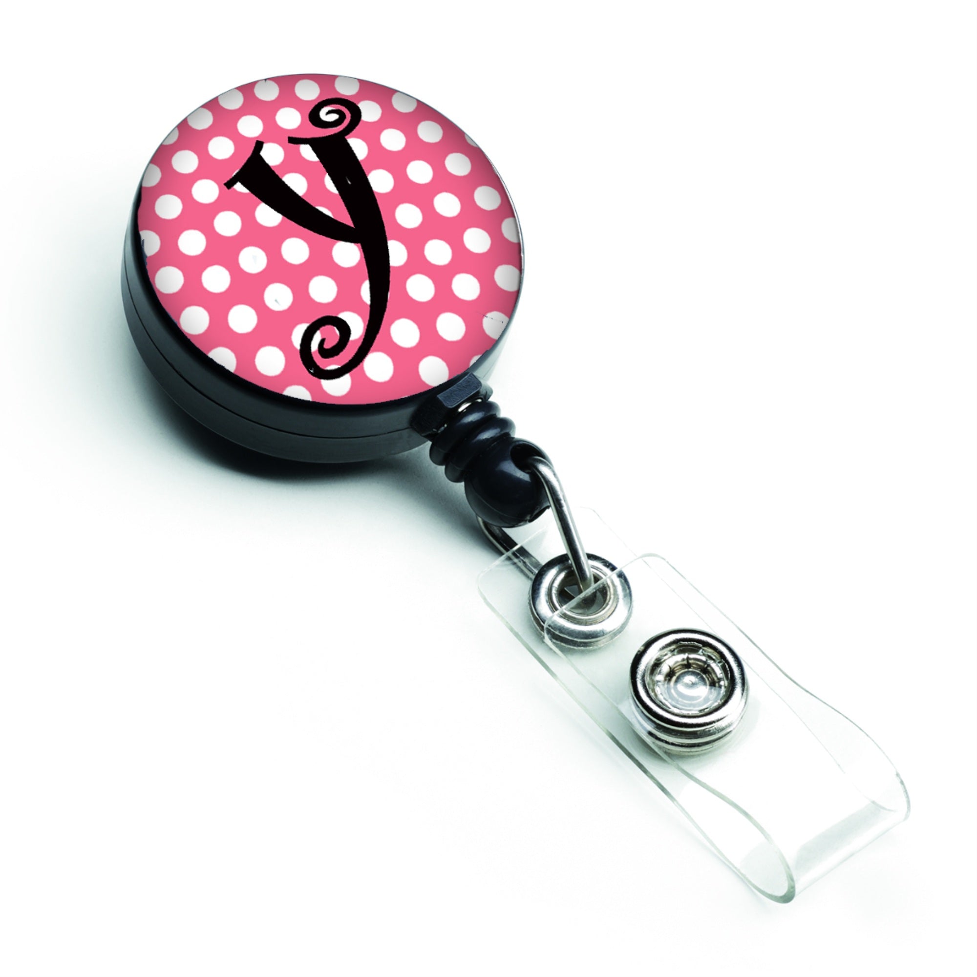 Caroline'S Treasures Letter Y Monogram, Pink Black Polka Dots Retractable Badge Reel, Multicolor (Cj1001-Ybr)