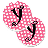 Caroline'S Treasures Letter Y Monogram - Pink Black Polka Dots Set Of 2 Cup Holder Car Coasters Cj1001-Ycarc, 2.56, Multicolor