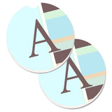 Caroline'S Treasures Letter A Monogram - Blue Stripes Set Of 2 Cup Holder Car Coasters Cj1003-Acarc, 2.56, Multicolor