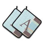 Caroline'S Treasures Letter A Monogram - Blue Stripes Pair Of Pot Holders Cj1003-Apthd, 7.5Hx7.5W, Multicolor