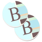 Caroline'S Treasures Letter B Initial Monogram - Blue Stripes Set Of 2 Cup Holder Car Coasters Cj1003-Bcarc, 2.56, Multicolor,