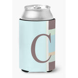 Letter C Initial Monogram - Blue Stripes Can Or Bottle Beverage Insulator Hugger