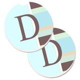 Caroline'S Treasures Letter D Initial Monogram - Blue Stripes Set Of 2 Cup Holder Car Coasters Cj1003-Dcarc, 2.56, Multicolor,