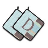Caroline'S Treasures Letter D Initial Monogram - Blue Stripes Pair Of Pot Holders Cj1003-Dpthd, 7.5Hx7.5W, Multicolor