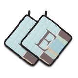 Caroline'S Treasures Letter E Initial Monogram - Blue Stripes Pair Of Pot Holders Cj1003-Epthd, 7.5Hx7.5W, Multicolor