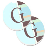 Caroline'S Treasures Letter G Initial Monogram - Blue Stripes Set Of 2 Cup Holder Car Coasters Cj1003-Gcarc, 2.56, Multicolor,