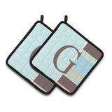 Caroline'S Treasures Letter G Initial Monogram - Blue Stripes Pair Of Pot Holders Cj1003-Gpthd, 7.5Hx7.5W, Multicolor