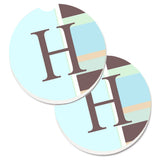 Caroline'S Treasures Letter H Initial Monogram - Blue Stripes Set Of 2 Cup Holder Car Coasters Cj1003-Hcarc, 2.56, Multicolor,