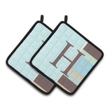Caroline'S Treasures Letter H Initial Monogram - Blue Stripes Pair Of Pot Holders Cj1003-Hpthd, 7.5Hx7.5W, Multicolor