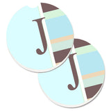 Caroline'S Treasures Letter J Initial Monogram - Blue Stripes Set Of 2 Cup Holder Car Coasters Cj1003-Jcarc, 2.56, Multicolor,