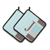 Caroline'S Treasures Letter J Initial Monogram - Blue Stripes Pair Of Pot Holders Cj1003-Jpthd, 7.5Hx7.5W, Multicolor