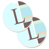 Caroline'S Treasures Letter L Initial Monogram - Blue Stripes Set Of 2 Cup Holder Car Coasters Cj1003-Lcarc, 2.56, Multicolor,