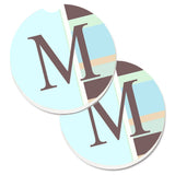 Caroline'S Treasures Letter M Initial Monogram - Blue Stripes Set Of 2 Cup Holder Car Coasters Cj1003-Mcarc, 2.56, Multicolor,