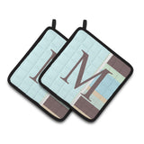 Caroline'S Treasures Letter M Initial Monogram - Blue Stripes Pair Of Pot Holders Cj1003-Mpthd, 7.5Hx7.5W, Multicolor