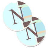 Caroline'S Treasures Letter N Initial Monogram - Blue Stripes Set Of 2 Cup Holder Car Coasters Cj1003-Ncarc, 2.56, Multicolor,
