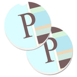 Caroline'S Treasures Letter P Initial Monogram - Blue Stripes Set Of 2 Cup Holder Car Coasters Cj1003-Pcarc, 2.56, Multicolor,