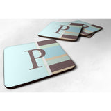 Caroline'S Treasures Cj1003-Pfc Monogram-Blue Stripes Foam Coasters (Set Of 4), Initial Letter P, 3.5 H X 3.5 W, Multi