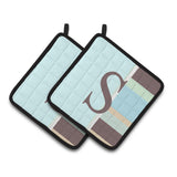 Caroline'S Treasures Letter S Initial Monogram - Blue Stripes Pair Of Pot Holders Cj1003-Spthd, 7.5Hx7.5W, Multicolor
