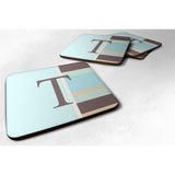 Caroline'S Treasures Cj1003-Tfc Monogram-Blue Stripes Foam Coasters (Set Of 4), Initial Letter T, 3.5 H X 3.5 W, Multi