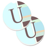 Caroline'S Treasures Letter U Initial Monogram - Blue Stripes Set Of 2 Cup Holder Car Coasters Cj1003-Ucarc, 2.56, Multicolor,