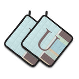 Caroline'S Treasures Letter U Initial Monogram - Blue Stripes Pair Of Pot Holders Cj1003-Upthd, 7.5Hx7.5W, Multicolor