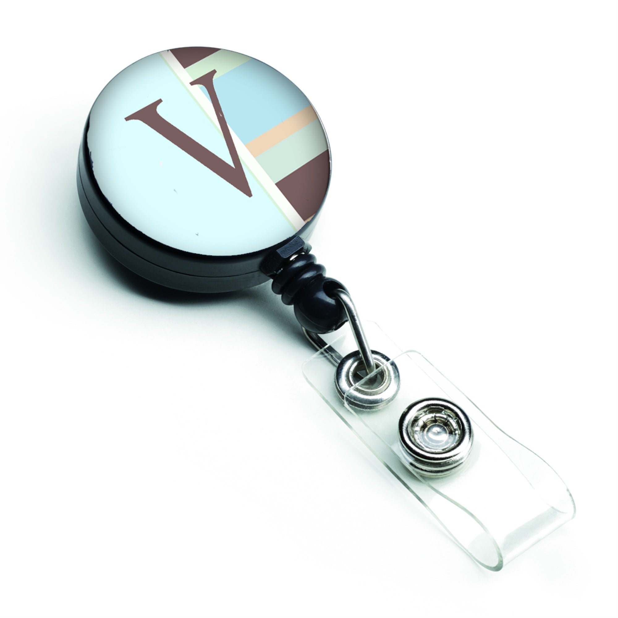 Caroline'S Treasures Letter V Initial Monogram, Blue Stripes Retractable Badge Reel, Multicolor (Cj1003-Vbr)