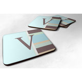 Caroline'S Treasures Cj1003-Vfc Monogram-Blue Stripes Foam Coasters (Set Of 4), Initial Letter V, 3.5 H X 3.5 W, Multi