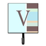 Caroline'S Treasures Cj1003-Vsh4 Letter V Initial Monogram-Blue Stripes Leash Holder Or Key Hook, Small, Multicolor