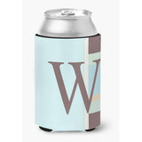 Letter W Initial Monogram - Blue Stripes Can Or Bottle Beverage Insulator Hugger