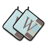 Caroline'S Treasures Letter W Initial Monogram - Blue Stripes Pair Of Pot Holders Cj1003-Wpthd, 7.5Hx7.5W, Multicolor