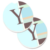 Caroline'S Treasures Letter Y Initial Monogram - Blue Stripes Set Of 2 Cup Holder Car Coasters Cj1003-Ycarc, 2.56, Multicolor,