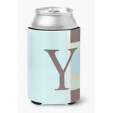 Letter Y Initial Monogram - Blue Stripes Can Or Bottle Beverage Insulator Hugger