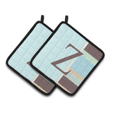 Caroline'S Treasures Letter Z Initial Monogram - Blue Stripes Pair Of Pot Holders Cj1003-Zpthd, 7.5Hx7.5W, Multicolor