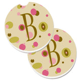 Caroline'S Treasures Letter B Initial Monogram - Tan Dots Set Of 2 Cup Holder Car Coasters Cj1004-Bcarc, 2.56, Multicolor