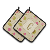 Caroline'S Treasures Letter C Initial Monogram - Tan Dots Pair Of Pot Holders Cj1004-Cpthd, 7.5Hx7.5W, Multicolor