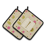 Caroline'S Treasures Letter I Initial Monogram - Tan Dots Pair Of Pot Holders Cj1004-Ipthd, 7.5Hx7.5W, Multicolor