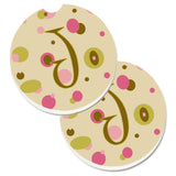 Caroline'S Treasures Letter J Initial Monogram - Tan Dots Set Of 2 Cup Holder Car Coasters Cj1004-Jcarc, 2.56, Multicolor