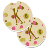 Caroline'S Treasures Letter K Initial Monogram - Tan Dots Set Of 2 Cup Holder Car Coasters Cj1004-Kcarc, 2.56, Multicolor