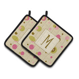 Caroline'S Treasures Letter M Initial Monogram - Tan Dots Pair Of Pot Holders Cj1004-Mpthd, 7.5Hx7.5W, Multicolor